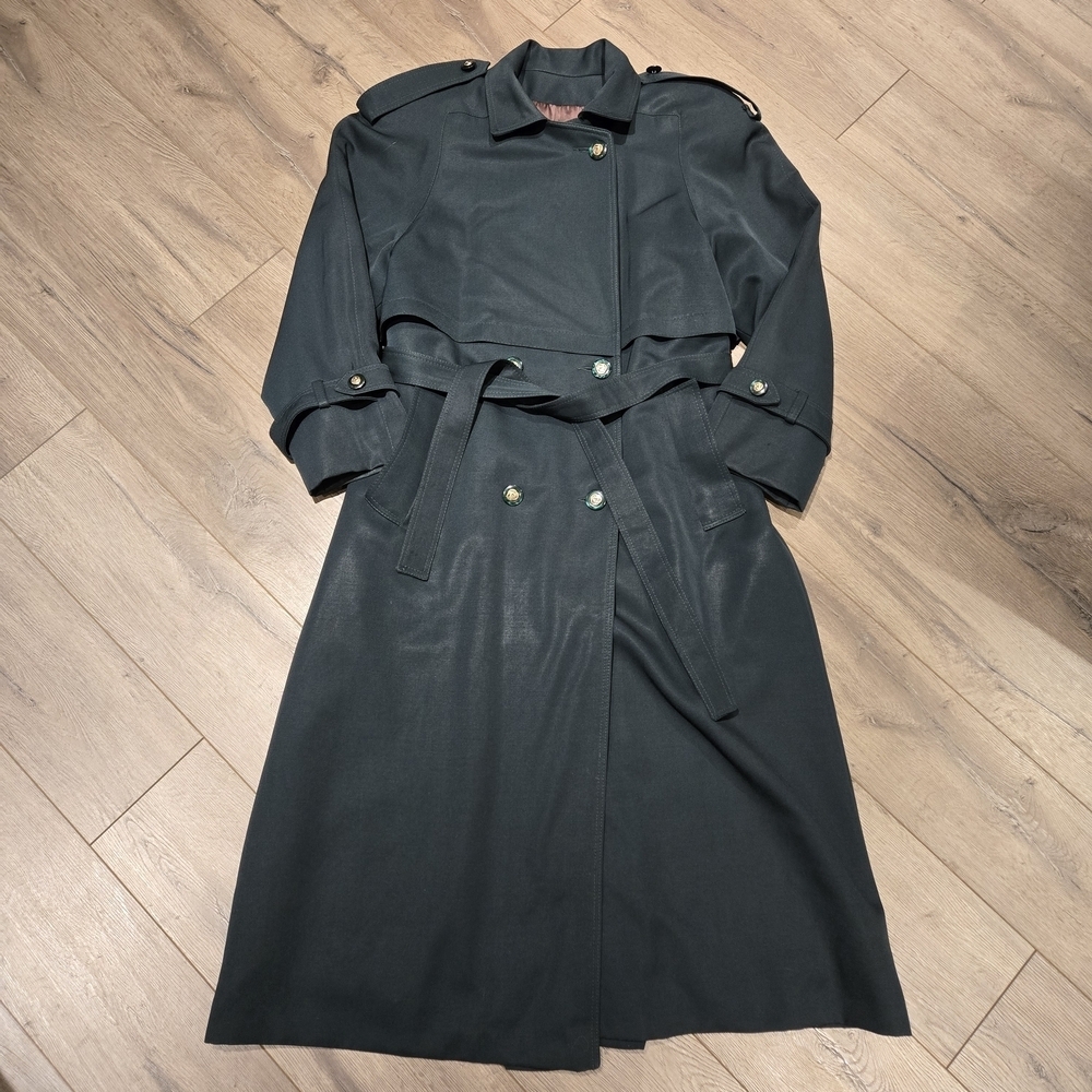 Vintage Anna Collection Coats - Deep Green Virgin Wool Women's Trench Coat